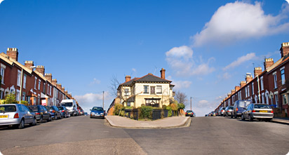 The view from Unthank Road of Dover Street and Warwick Street in the heart of the Golden Triangle, Norwich